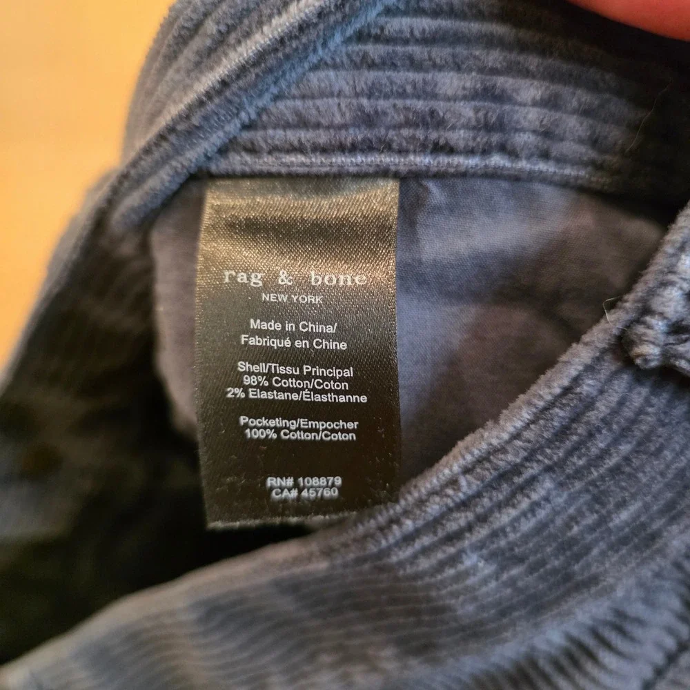 Rag & Bone Mens Navy Blue Corduroy Straight Leg Pants Size 33 Stretch Cotton - Picture 4 of 11